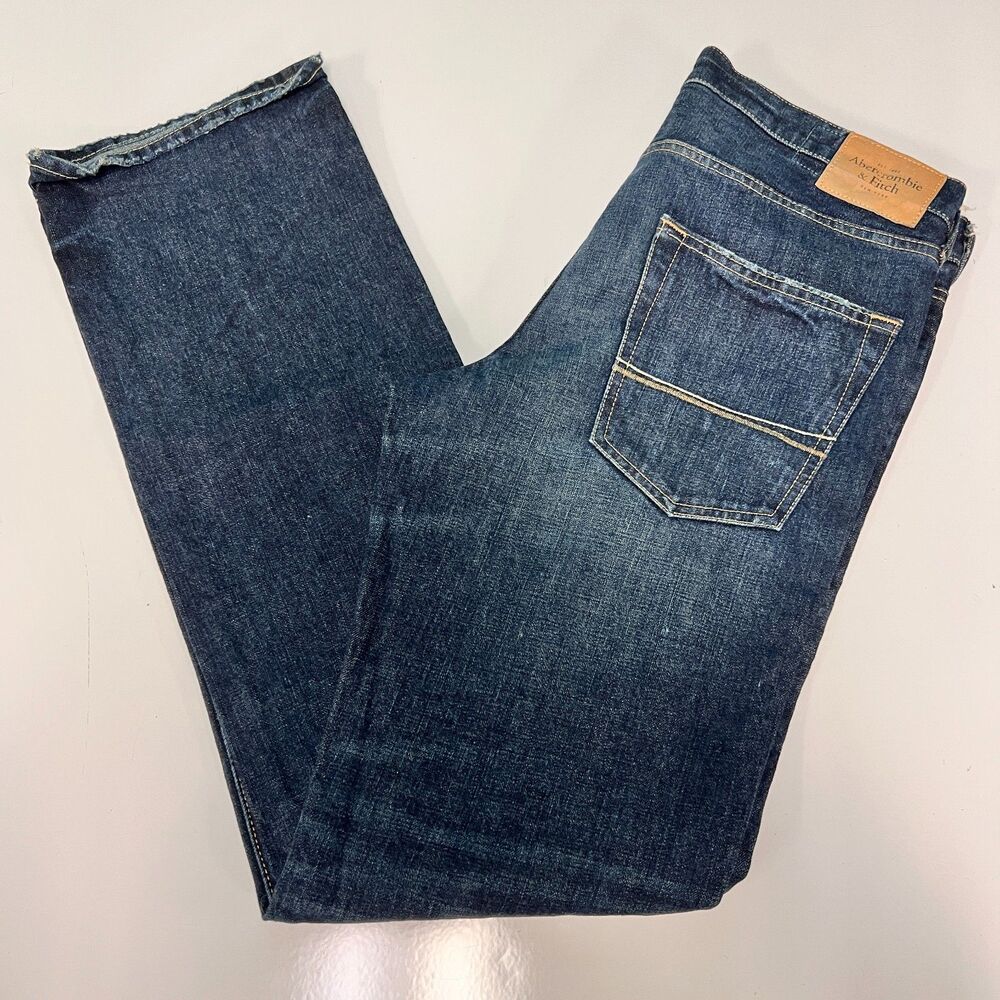 Abercrombie & Fitch Horton Classic Straight Mens Jeans 32x34 Dark Wash button fl